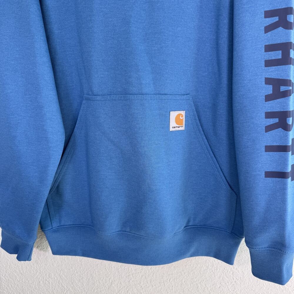 Carhartt Hoodie Men Small Rain Defender Loose Fit Pullover Logo Graphic Blue NEW - Picture 6 of 12